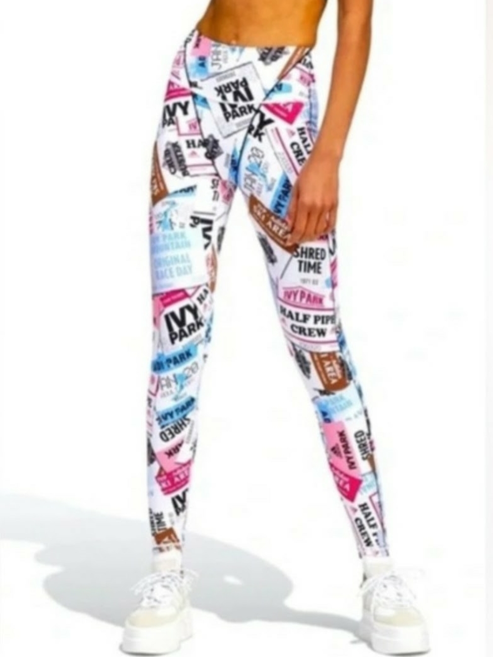 Adidas X Ivy Park White Multi Graphic ski Tag Leggings Size XS